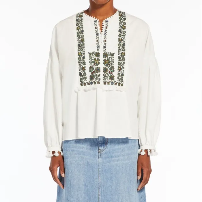 Weekend Max Mara  |Flower Patterns Casual Style Linen Bi-color Long Sleeves