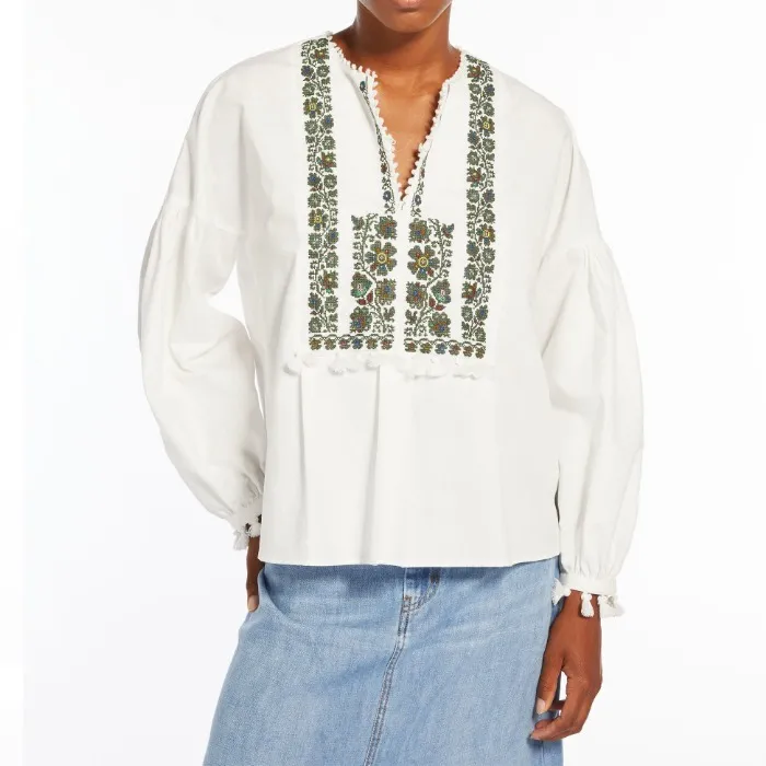 Weekend Max Mara  |Flower Patterns Casual Style Linen Bi-color Long Sleeves