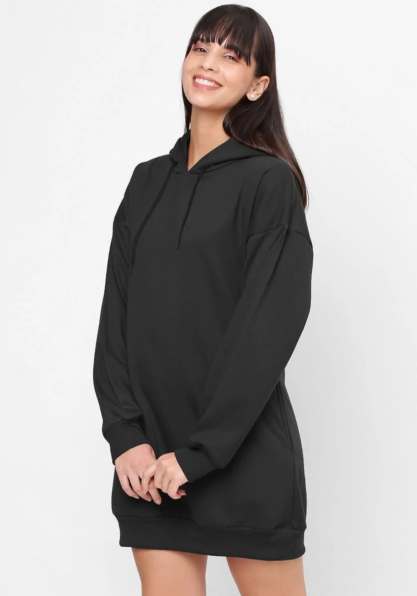 Women Oversized Hoodie Dress - Black