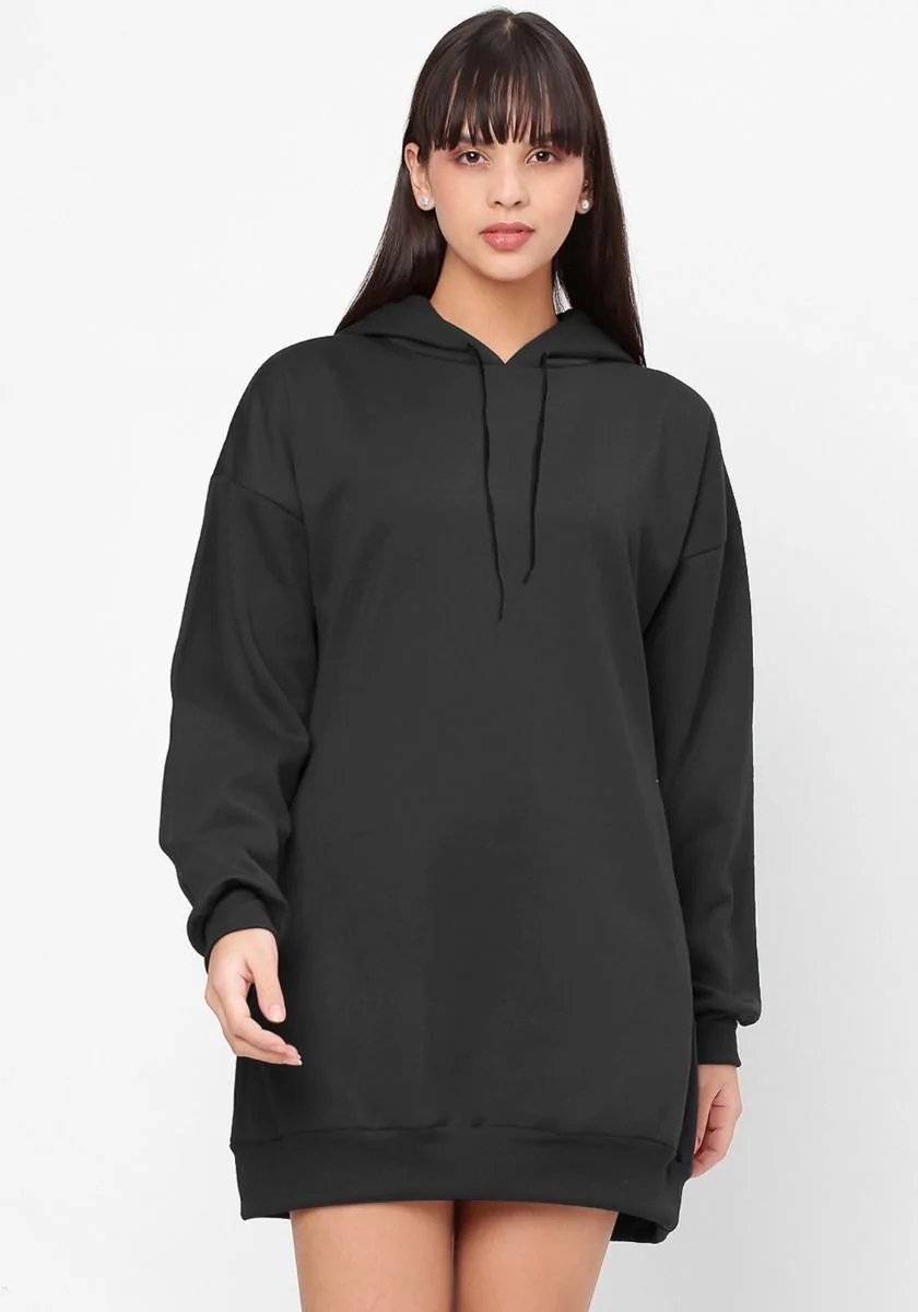 Women Oversized Hoodie Dress - Black