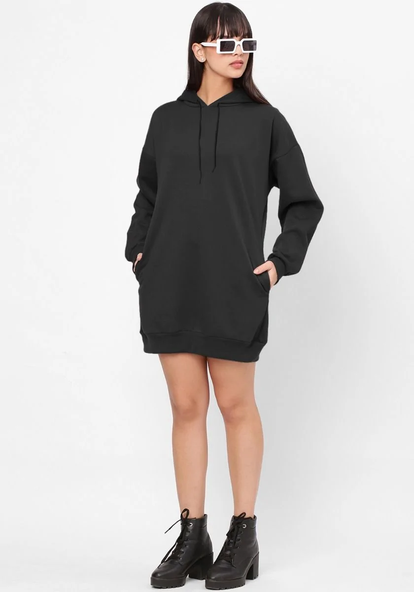 Women Oversized Hoodie Dress - Black