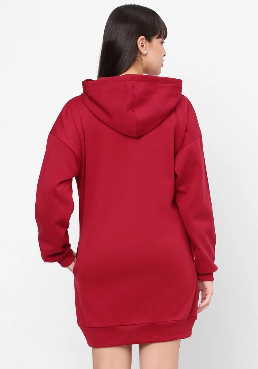 Women Oversized Hoodie Dress - Maroon