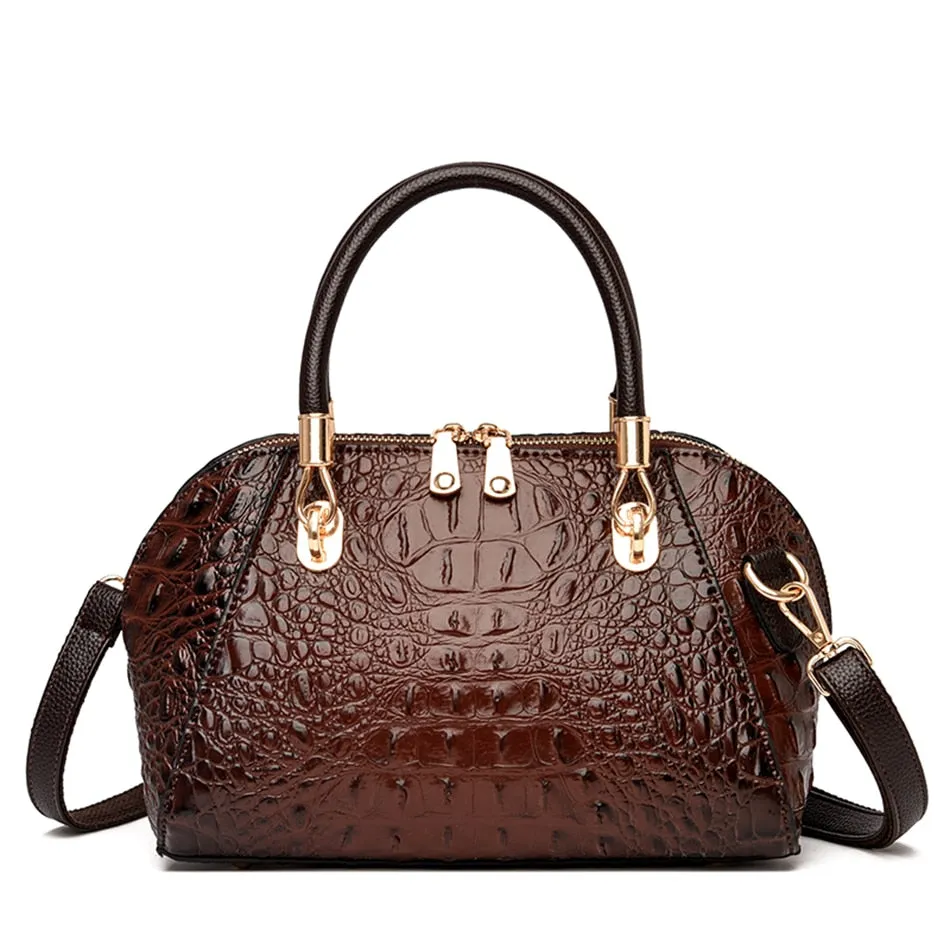 Women's Crocodile Pattern Luxury Designer Oblique Casual Tote Handbag