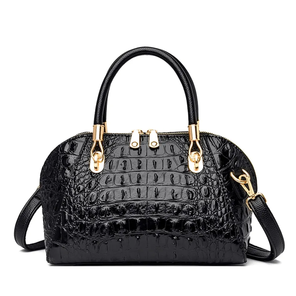 Women's Crocodile Pattern Luxury Designer Oblique Casual Tote Handbag