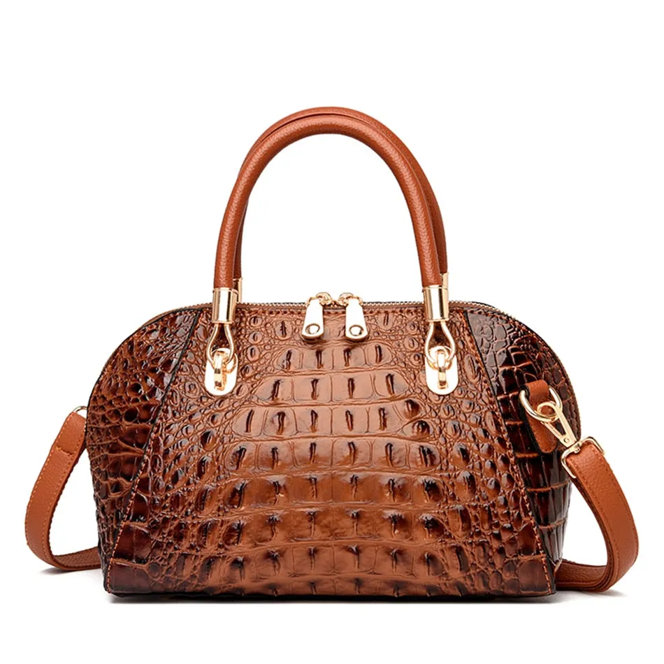 Women's Crocodile Pattern Luxury Designer Oblique Casual Tote Handbag