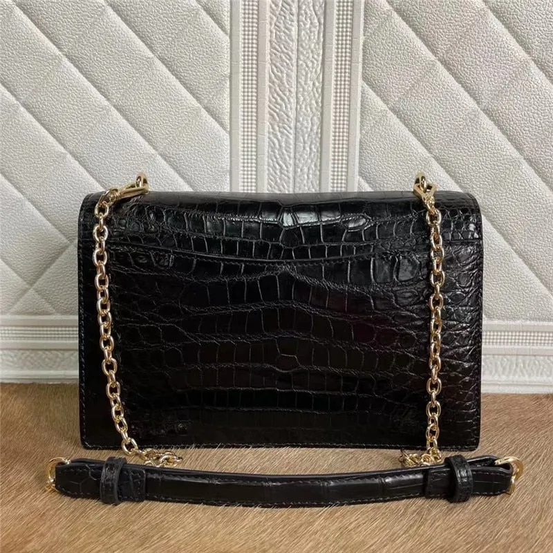 Women's Fashion Authentic Crocodile Belly Skin Hard Messenger Bag