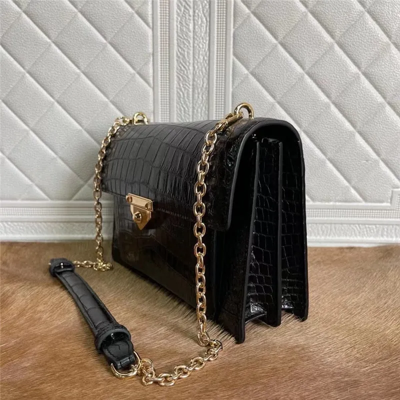 Women's Fashion Authentic Crocodile Belly Skin Hard Messenger Bag