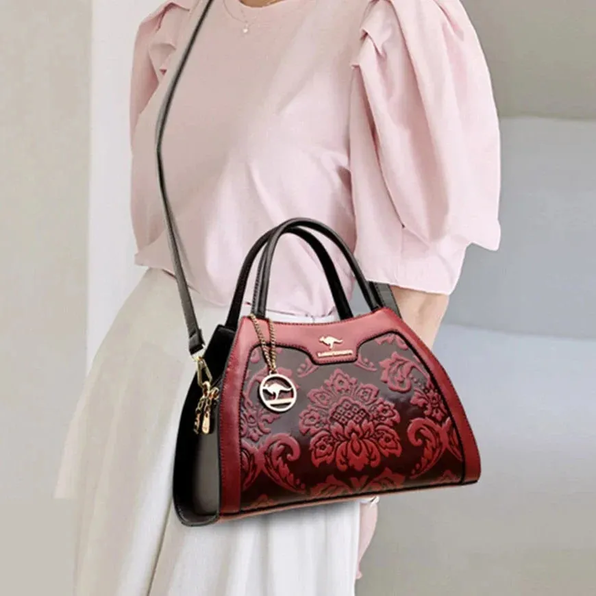 Women's Leather Floral Printed Shoulder Crossbody Casual Totes Bag