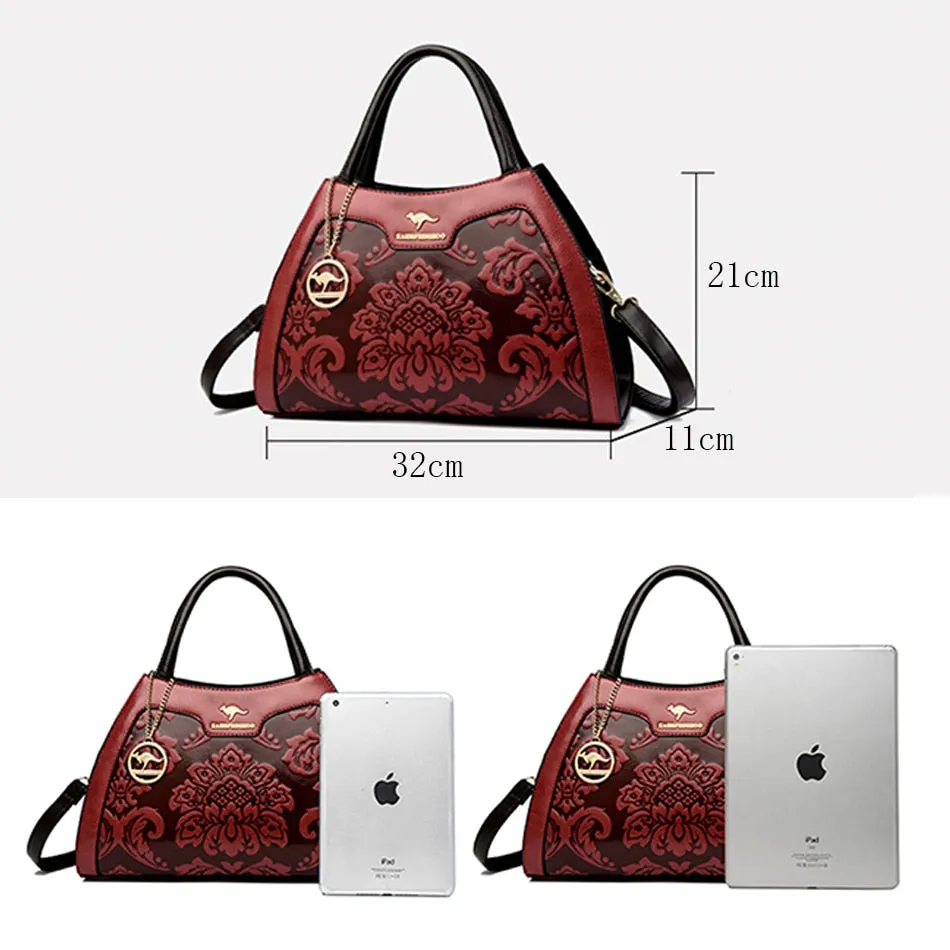 Women's Leather Floral Printed Shoulder Crossbody Casual Totes Bag